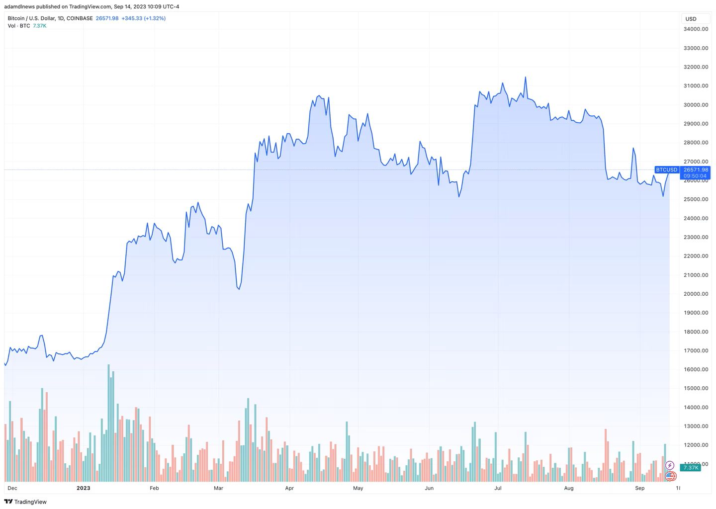 Движение цены биткоина с начала года. Источник: TradingView